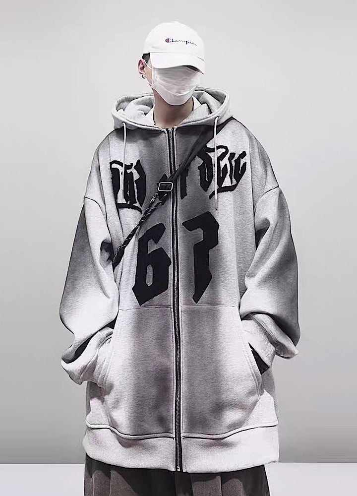 【UUCSCC】Number line design logo full zip hoodie  US0060
