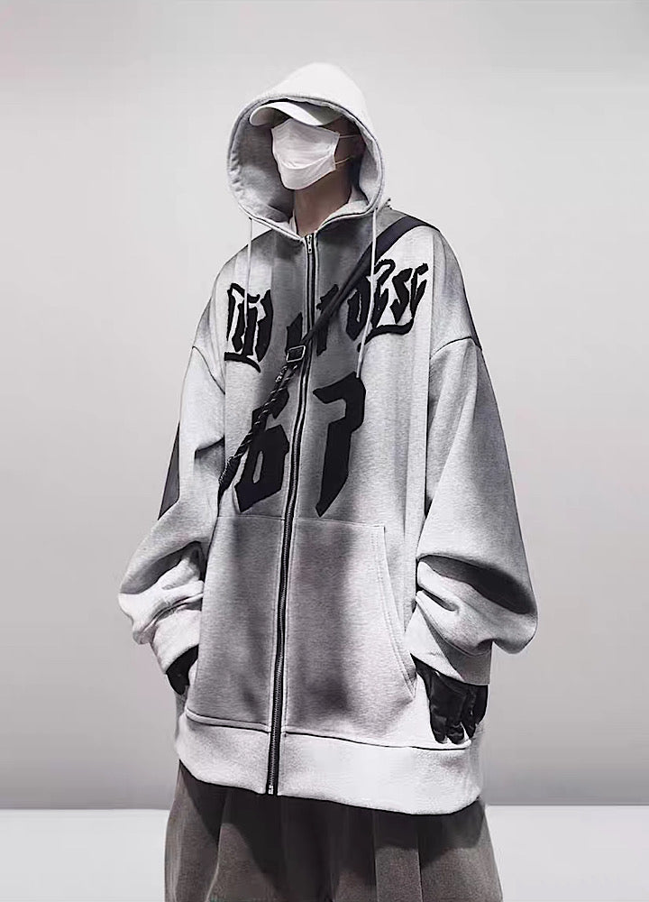 【UUCSCC】Number line design logo full zip hoodie  US0060