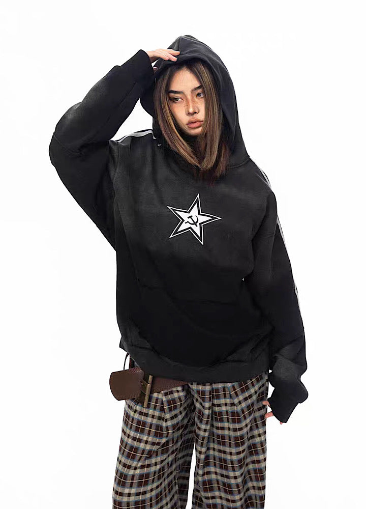 [BLACK BB] Star logo design middle gradient color hoodie BK0013