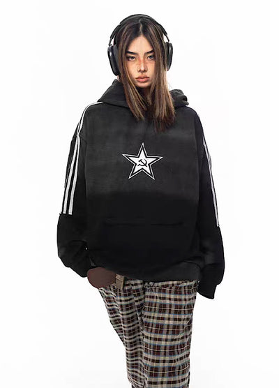 [BLACK BB] Star logo design middle gradient color hoodie BK0013
