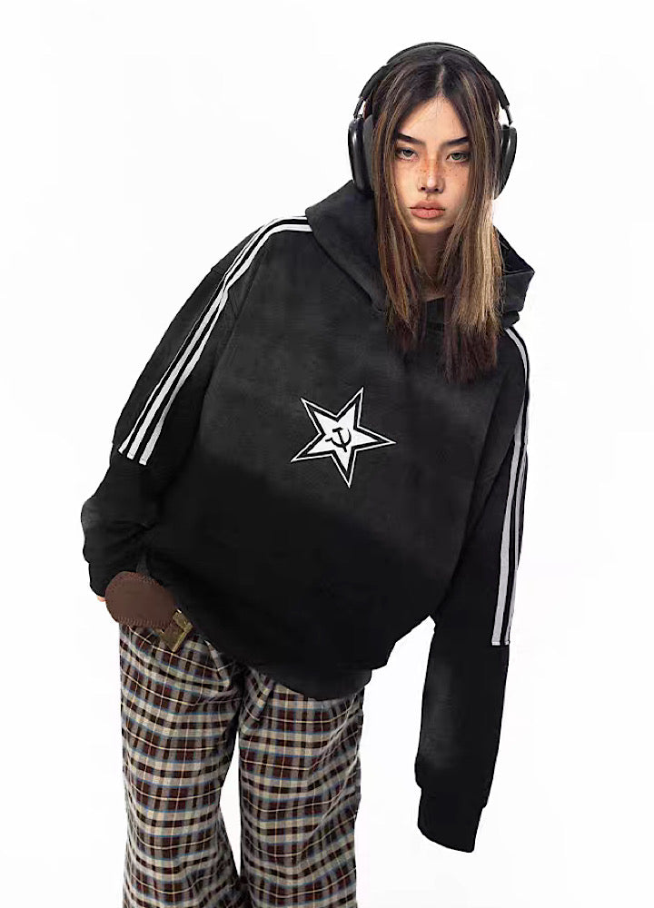 【BLACK BB】Star logo design middle gradient color hoodie  BK0013