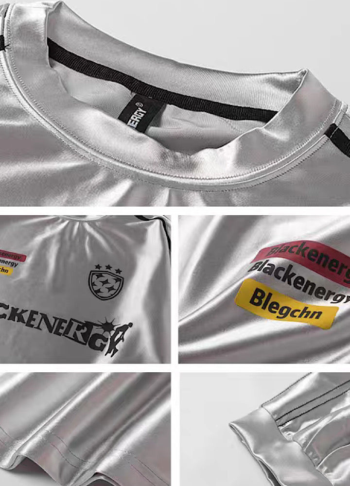 [BLACK BB] Silver full metal color design sporty logo long sleeve T-shirt BK0014