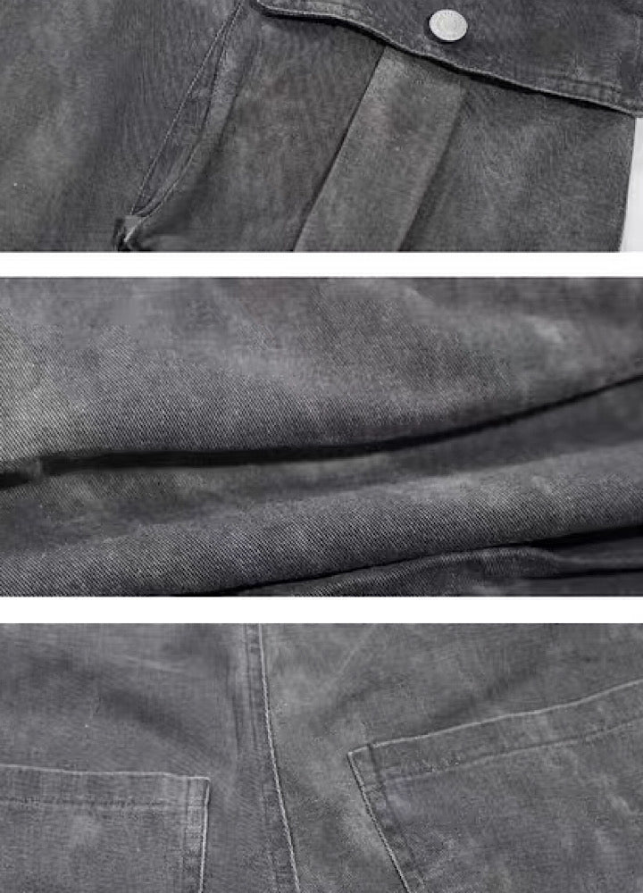 [UNCMHISEX] Random wash wide silhouette end collar denim cargo pants UX0023