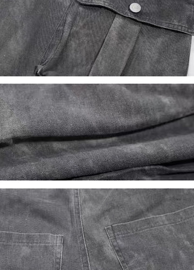 【UNCMHISEX】Random wash wide silhouette end collar denim cargo pants  UX0023