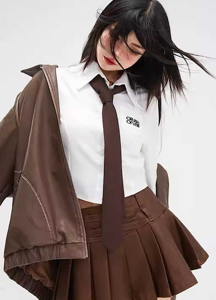 [Eleven shop97] Line stitch design simple silhouette leather jacket ES0001