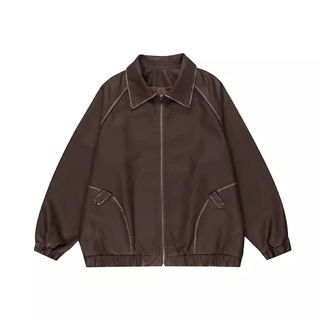 [Eleven shop97] Line stitch design simple silhouette leather jacket ES0001