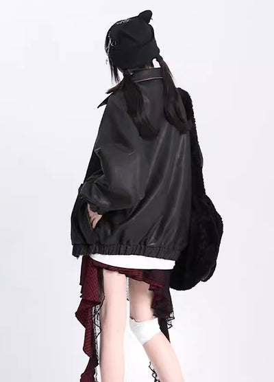【Eleven shop97】Line stitch design simple silhouette leather jacket  ES0001