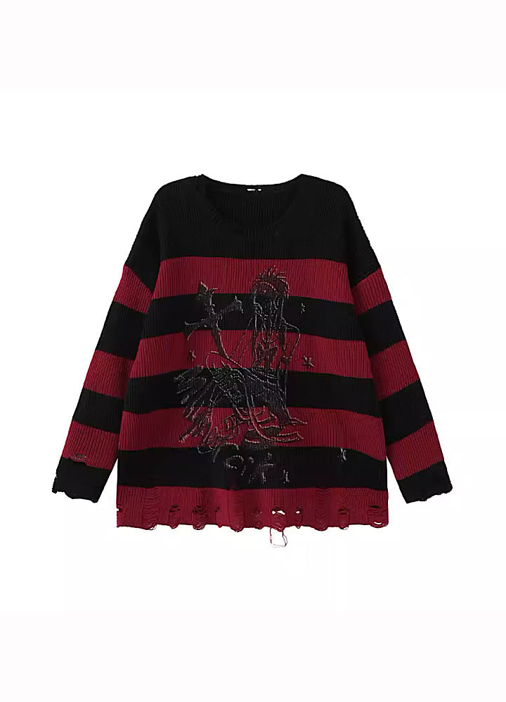 [Eleven shop97] Subculture mid-distressed vintage style knit sweater ES0004