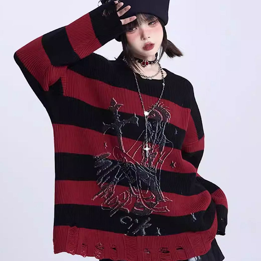 【Eleven shop97】Subculture mid-distressed vintage style knit sweater  ES0004