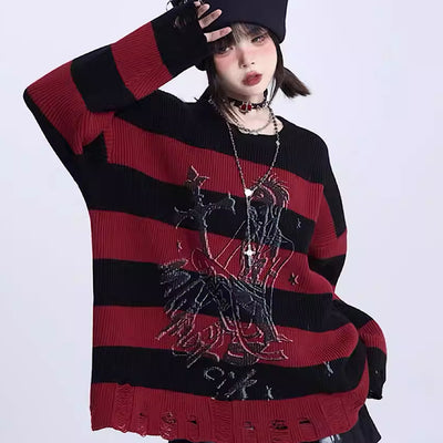[Eleven shop97] Subculture mid-distressed vintage style knit sweater ES0004