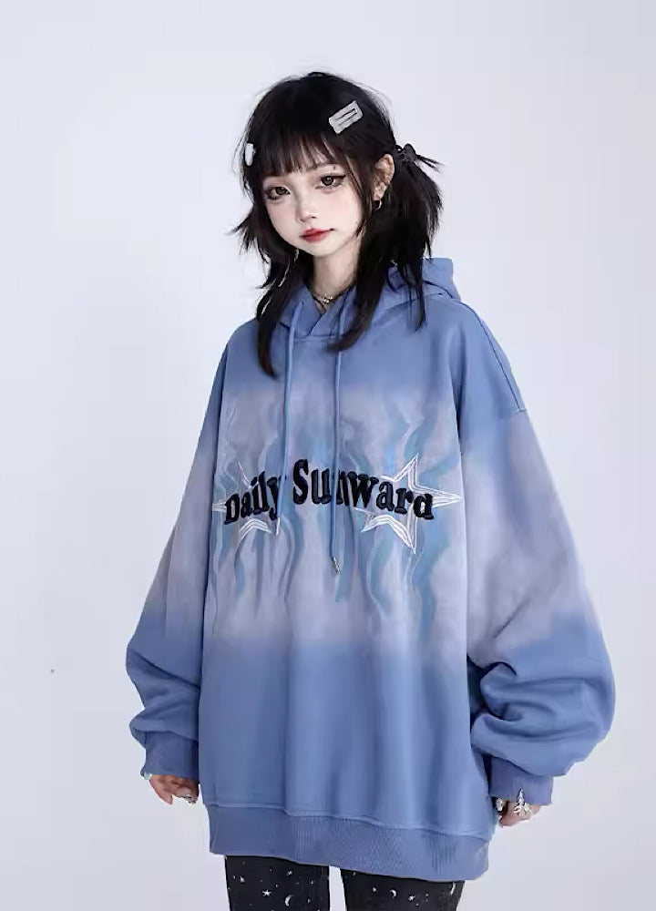 【Eleven shop97】Washed dull design flame over hoodie  ES0005