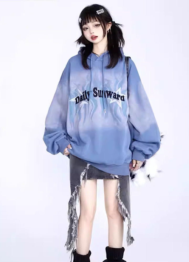 [Eleven shop97] Washed dull design flame over hoodie ES0005