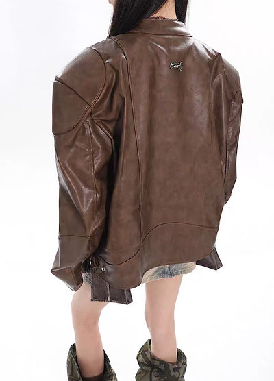 【UNCMHISEX】Short sleeve basic silhouette design leather jacket  UX0026