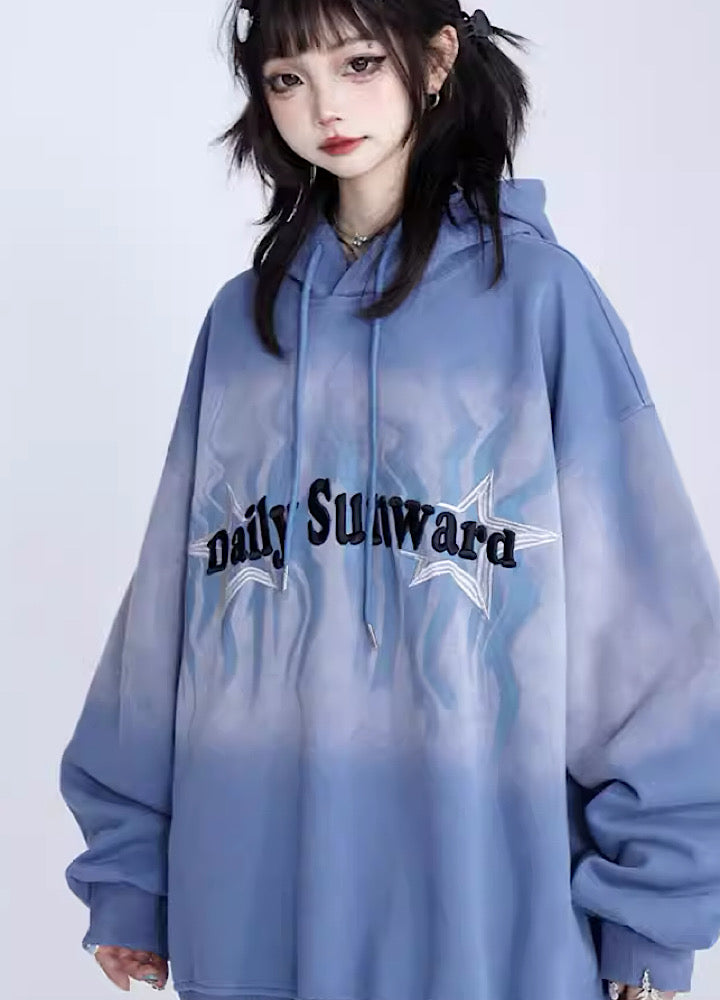 【Eleven shop97】Washed dull design flame over hoodie  ES0005