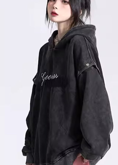 【Eleven shop97】Dull 2WAY patchment gimmick design hoodie  ES0007