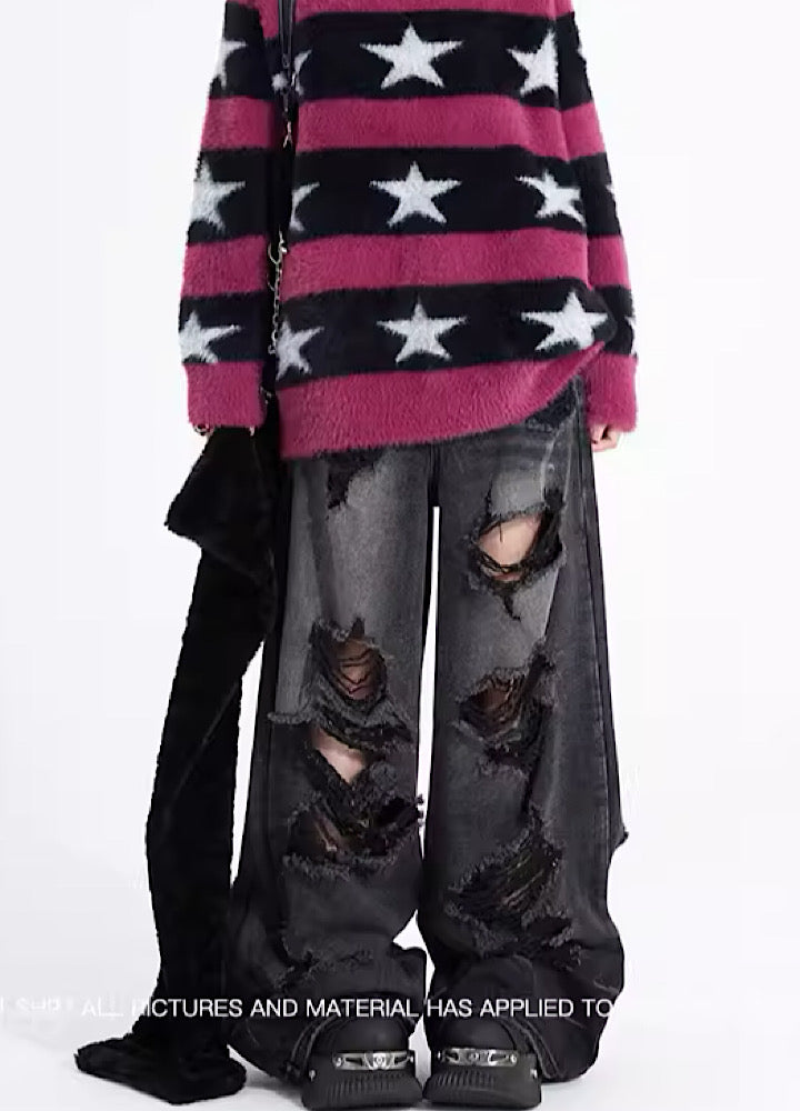 Eleven shop97 ダメージワイドデニム 黒 XL