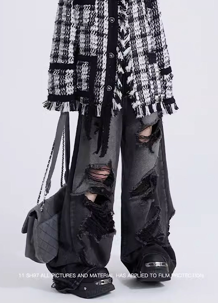 Eleven shop97 ダメージワイドデニム 黒 XL