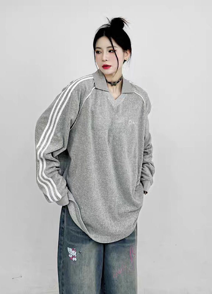 CEDY] Tree side line design sporty long sleeve T-shirt