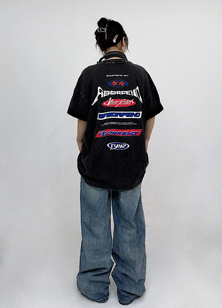 【CEDY】Myriad Initial Back Print Design Over Short Sleeve T-shirt  CD0050