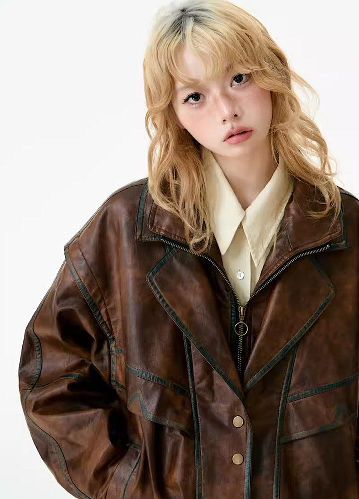 [YEDM] Volume gimmick vintage chic leather jacket YD0003