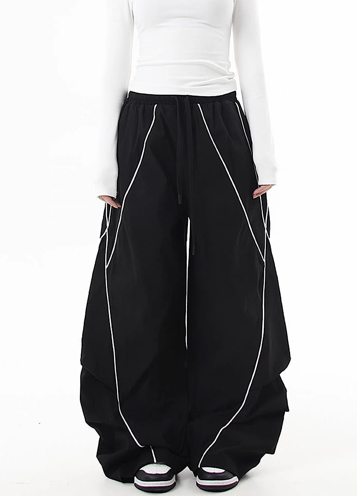 【Blacklists】Regular line design monotone style wide silhouette pants  BL0063