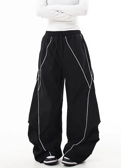 【Blacklists】Regular line design monotone style wide silhouette pants  BL0063