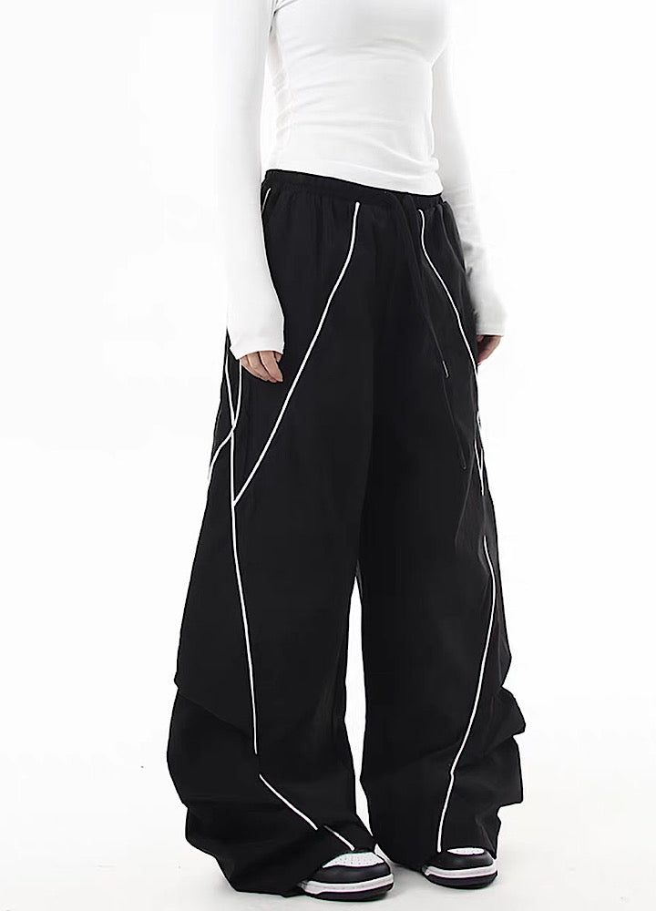 【Blacklists】Regular line design monotone style wide silhouette pants  BL0063