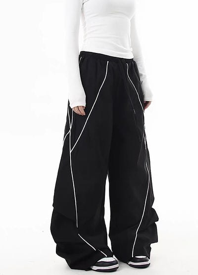 【Blacklists】Regular line design monotone style wide silhouette pants  BL0063
