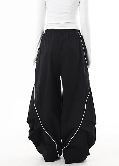 【Blacklists】Regular line design monotone style wide silhouette pants  BL0063