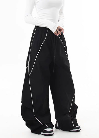 【Blacklists】Regular line design monotone style wide silhouette pants  BL0063