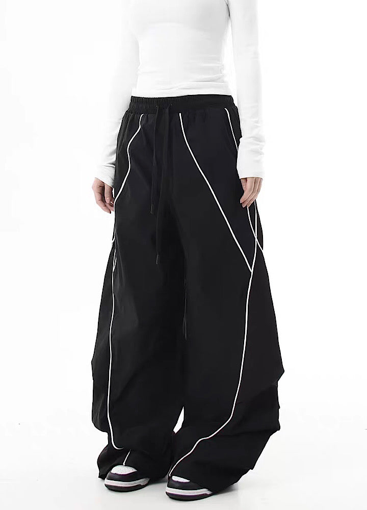 【Blacklists】Regular line design monotone style wide silhouette pants  BL0063