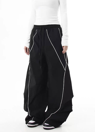 【Blacklists】Regular line design monotone style wide silhouette pants  BL0063