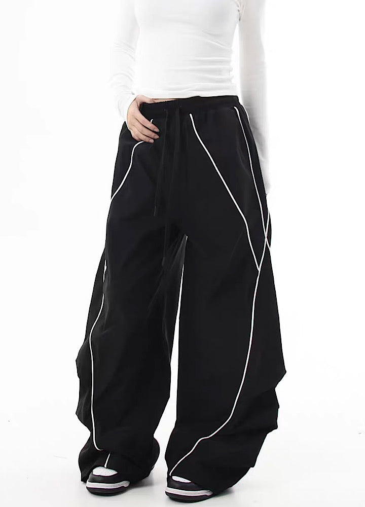 【Blacklists】Regular line design monotone style wide silhouette pants  BL0063