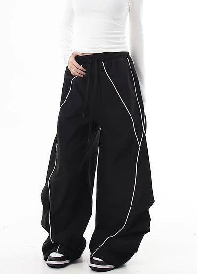 【Blacklists】Regular line design monotone style wide silhouette pants  BL0063