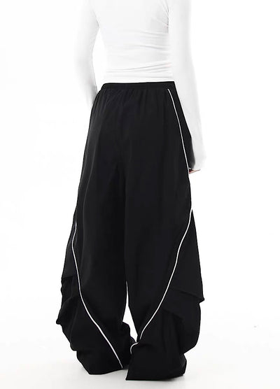 【Blacklists】Regular line design monotone style wide silhouette pants  BL0063