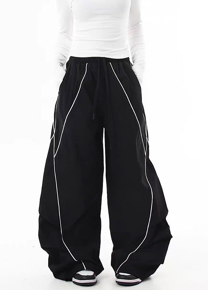 【Blacklists】Regular line design monotone style wide silhouette pants  BL0063