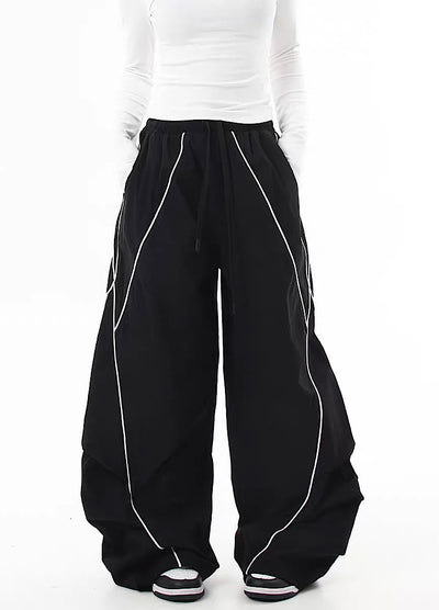 【Blacklists】Regular line design monotone style wide silhouette pants  BL0063