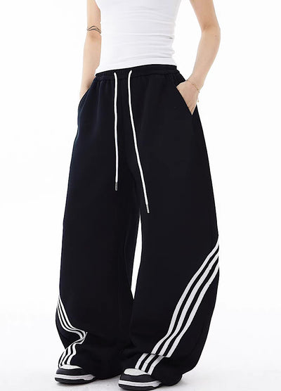 【Blacklists】Basic side line design monochrome wide pants  BL0064
