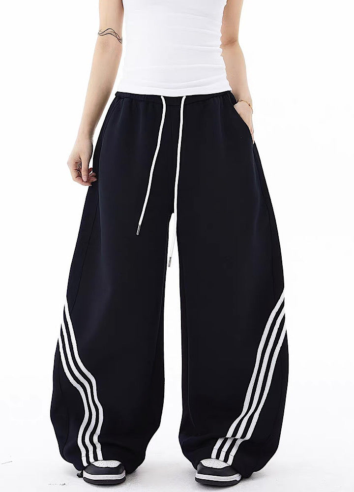 【Blacklists】Basic side line design monochrome wide pants  BL0064
