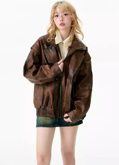 [YEDM] Volume gimmick vintage chic leather jacket YD0003