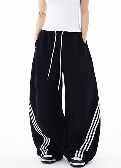 【Blacklists】Basic side line design monochrome wide pants  BL0064