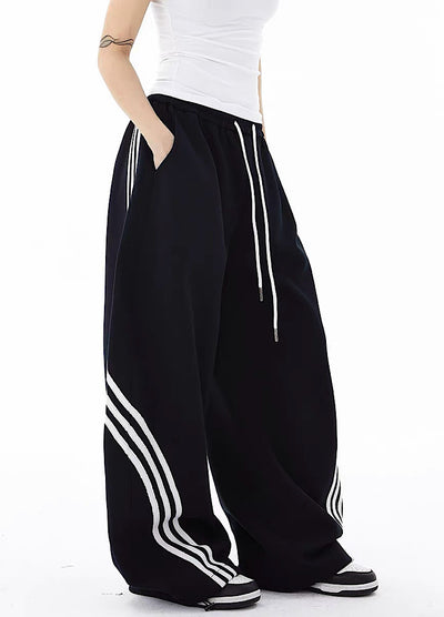 【Blacklists】Basic side line design monochrome wide pants  BL0064