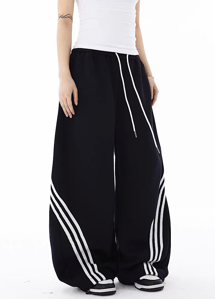 【Blacklists】Basic side line design monochrome wide pants  BL0064