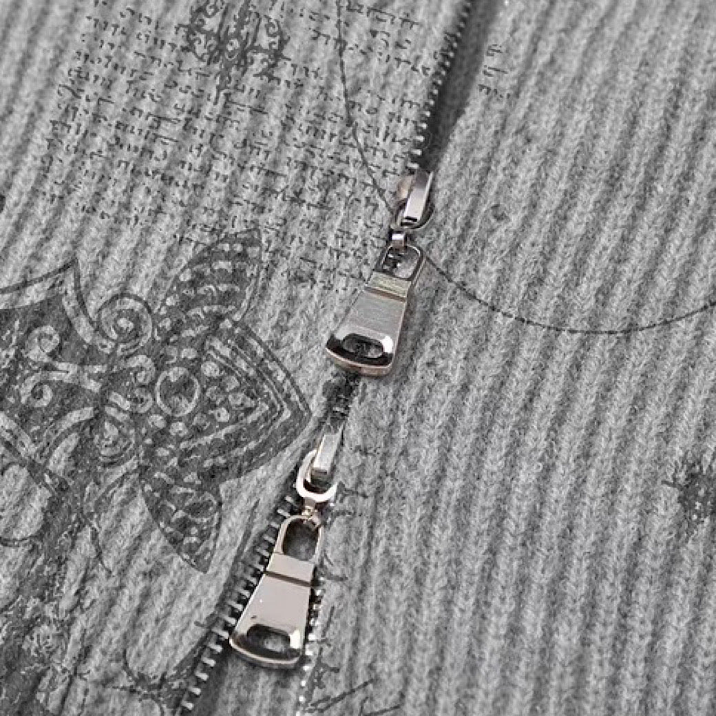 【NIHAOHAO】Full-zip high-neck design Y2K-style illustration distressed knit  NH0222