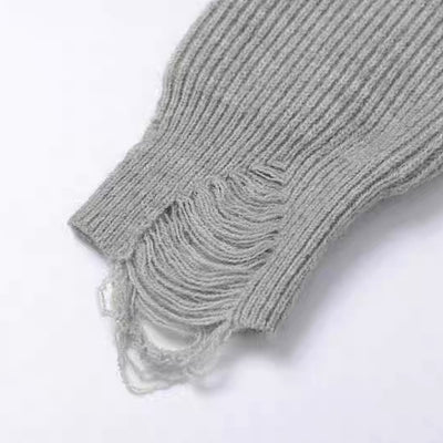【NIHAOHAO】Full-zip high-neck design Y2K-style illustration distressed knit  NH0222