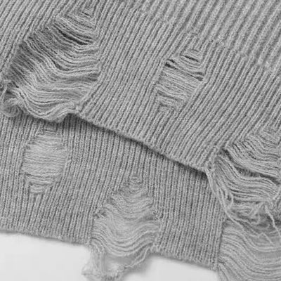 【NIHAOHAO】Full-zip high-neck design Y2K-style illustration distressed knit  NH0222