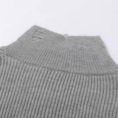 【NIHAOHAO】Full-zip high-neck design Y2K-style illustration distressed knit  NH0222