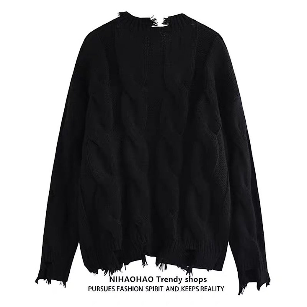 【NIHAOHAO】Simple chain design full-zip distressed cardigan  NH0223