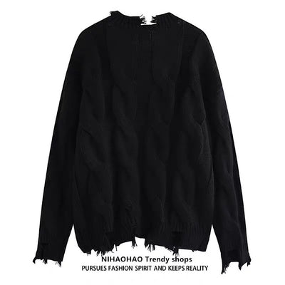 【NIHAOHAO】Simple chain design full-zip distressed cardigan  NH0223