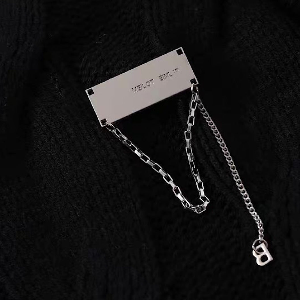 【NIHAOHAO】Simple chain design full-zip distressed cardigan  NH0223